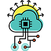 icon of cloud with circuits and a sun