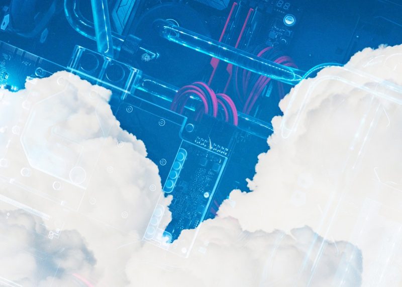 imagery of clouds superimposed over tech