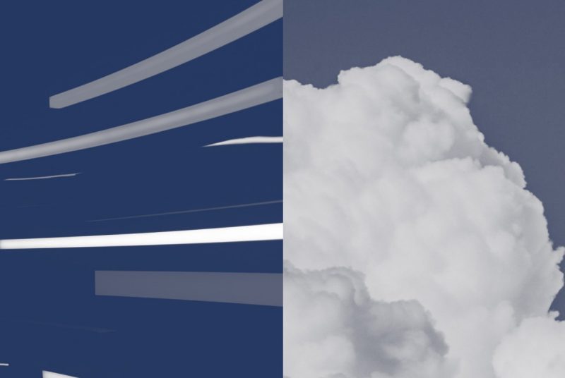 split image of clouds and data
